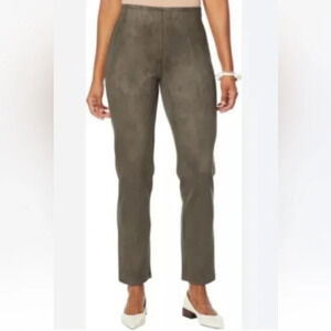 Marla‎ Wynne Faux Suede Pants Olive Green Side Zip Womens Size 12 (1427)